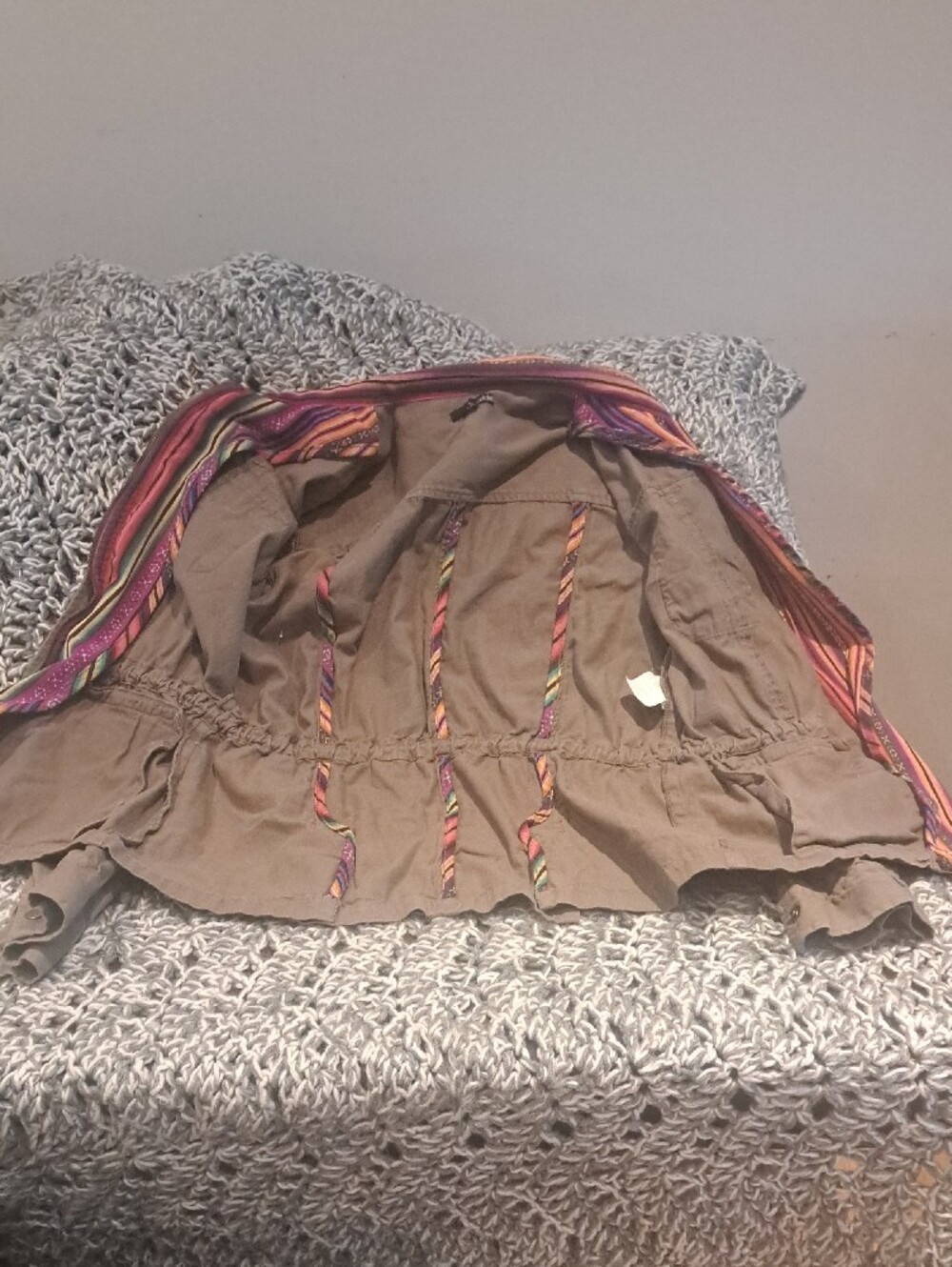 462-Ladakh Olive Utility Jacket Contrast Lining Military Style Drawstring Waist - Picture 6 of 14